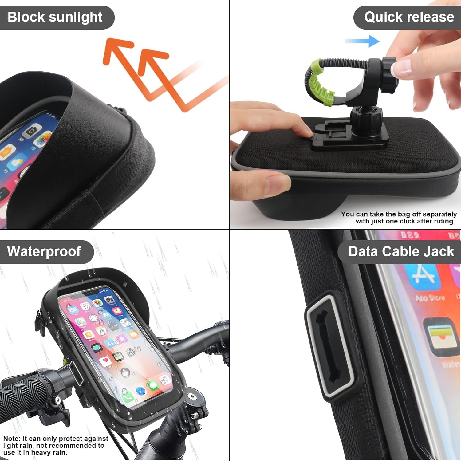 Bike Phone Handlebar Bag Holder Bike Phone Holder Waterproof Bike Bag with Sun-Visor Rain Cover, TPU Touch Screen, Handlebar Mount Bicycle Phone Front Frame Bag Bike Phone Mount for Bike - Image 2