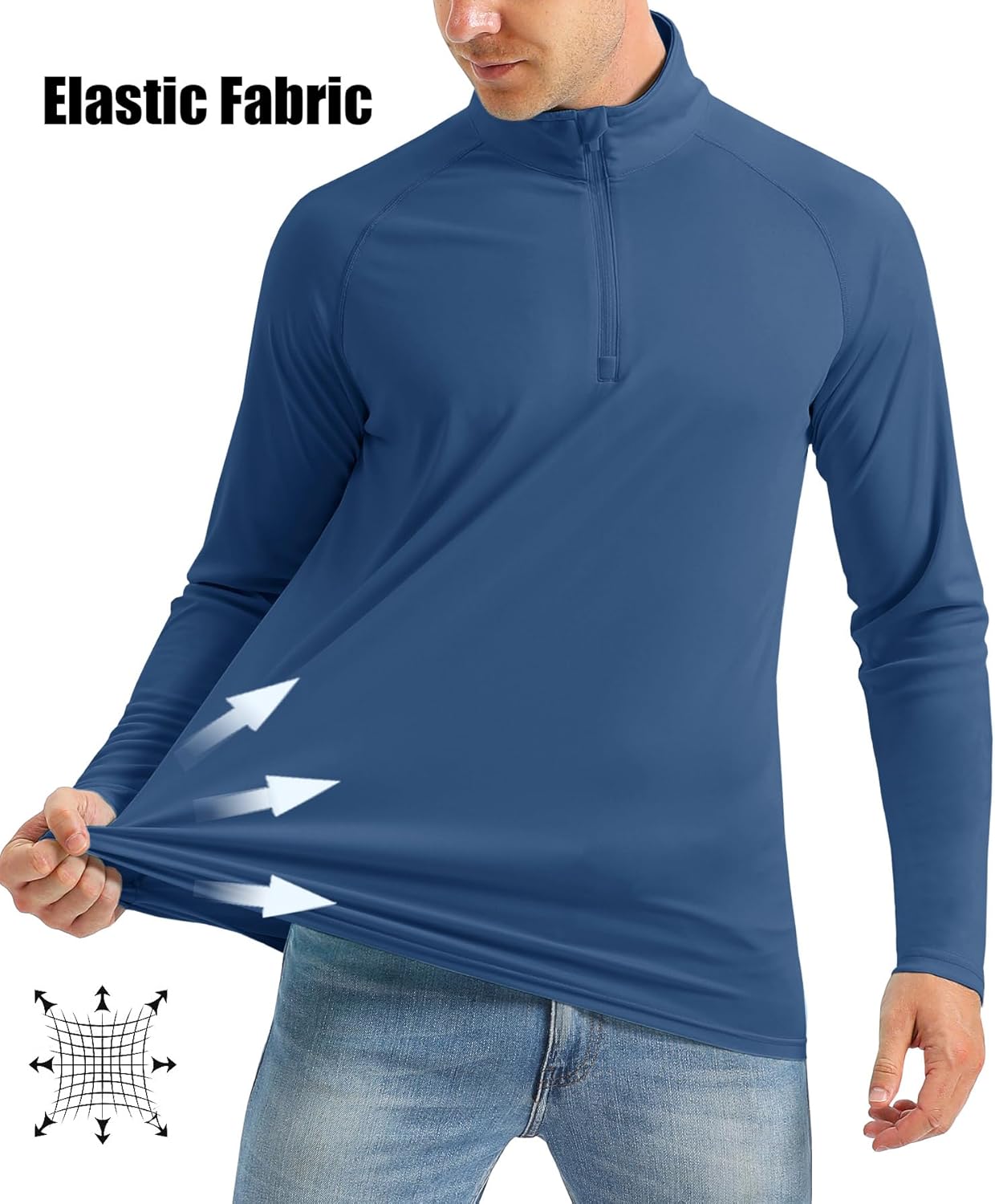 men Long Sleeve Sun Shirts UPF 50+ Tees 1/4 Zip Up Fishing Running Rash Guard T-Shirts Outdoor Shirt - Image 2
