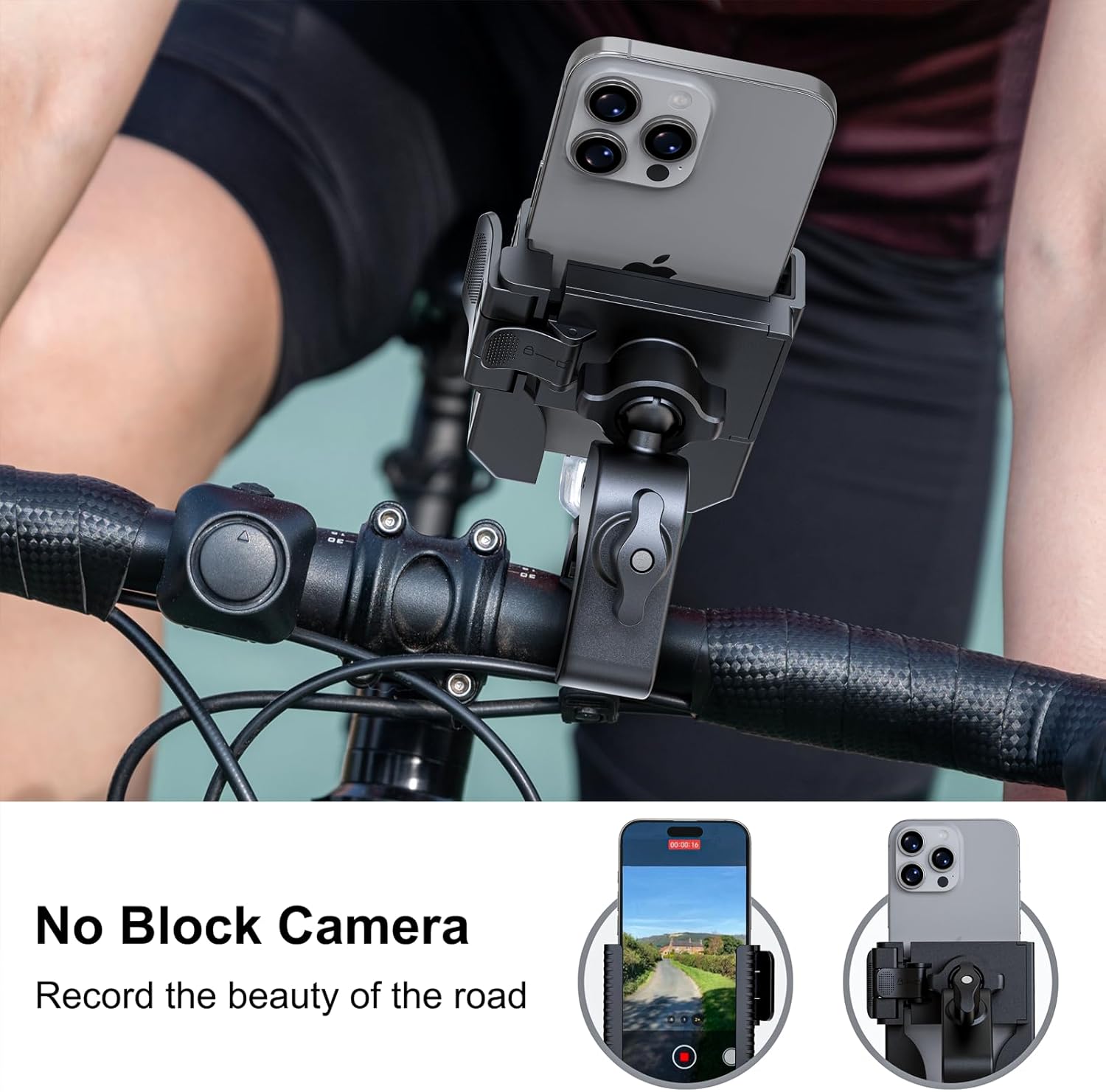 Bike Phone Mount, Motorcycle Phone Holder with Not Block Camera, Motorcycle Handlebar Cell Phone Clamp for iPhone 16, iPhone 15 Pro Max/Plus,14,S9, S10 and More 4.5" to 7" Phone - Image 2