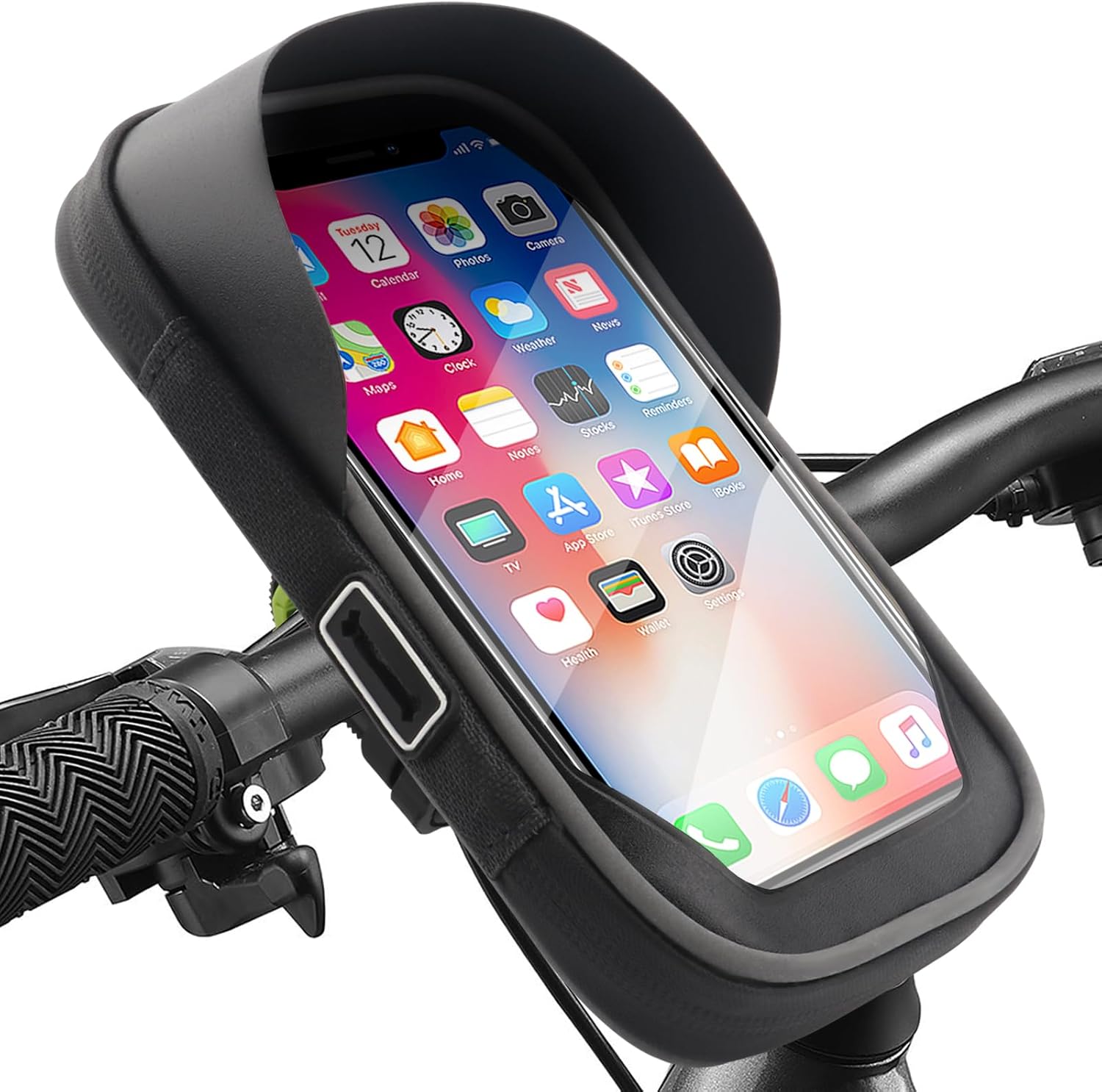 Bike Phone Handlebar Bag Holder Bike Phone Holder Waterproof Bike Bag with Sun-Visor Rain Cover, TPU Touch Screen, Handlebar Mount Bicycle Phone Front Frame Bag Bike Phone Mount for Bike