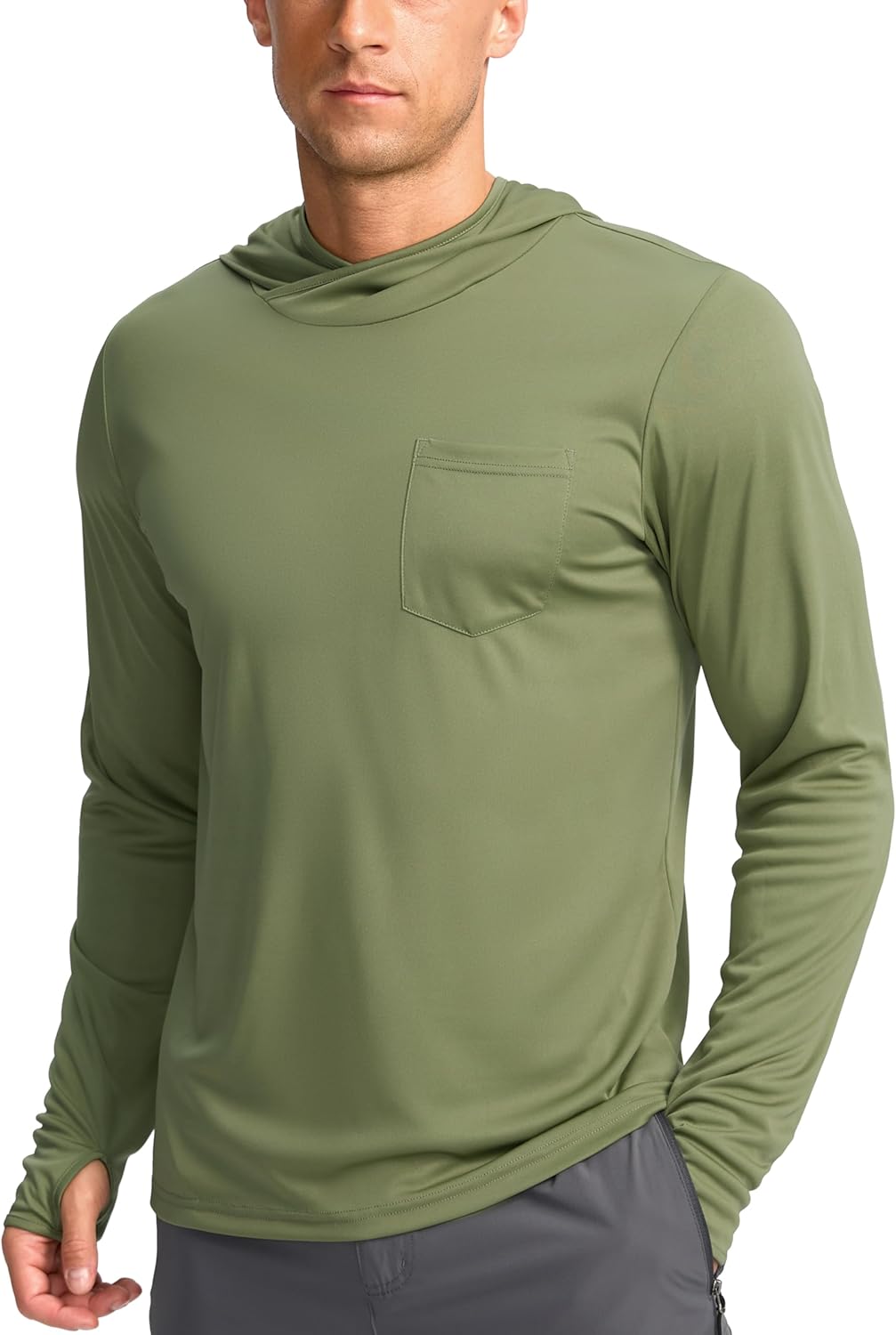 men Sun Protection Shirts UPF 50+ Long Sleeve Hoodie with 2 Pockets UV SPF Fishing Hiking Rash Guard Shirts